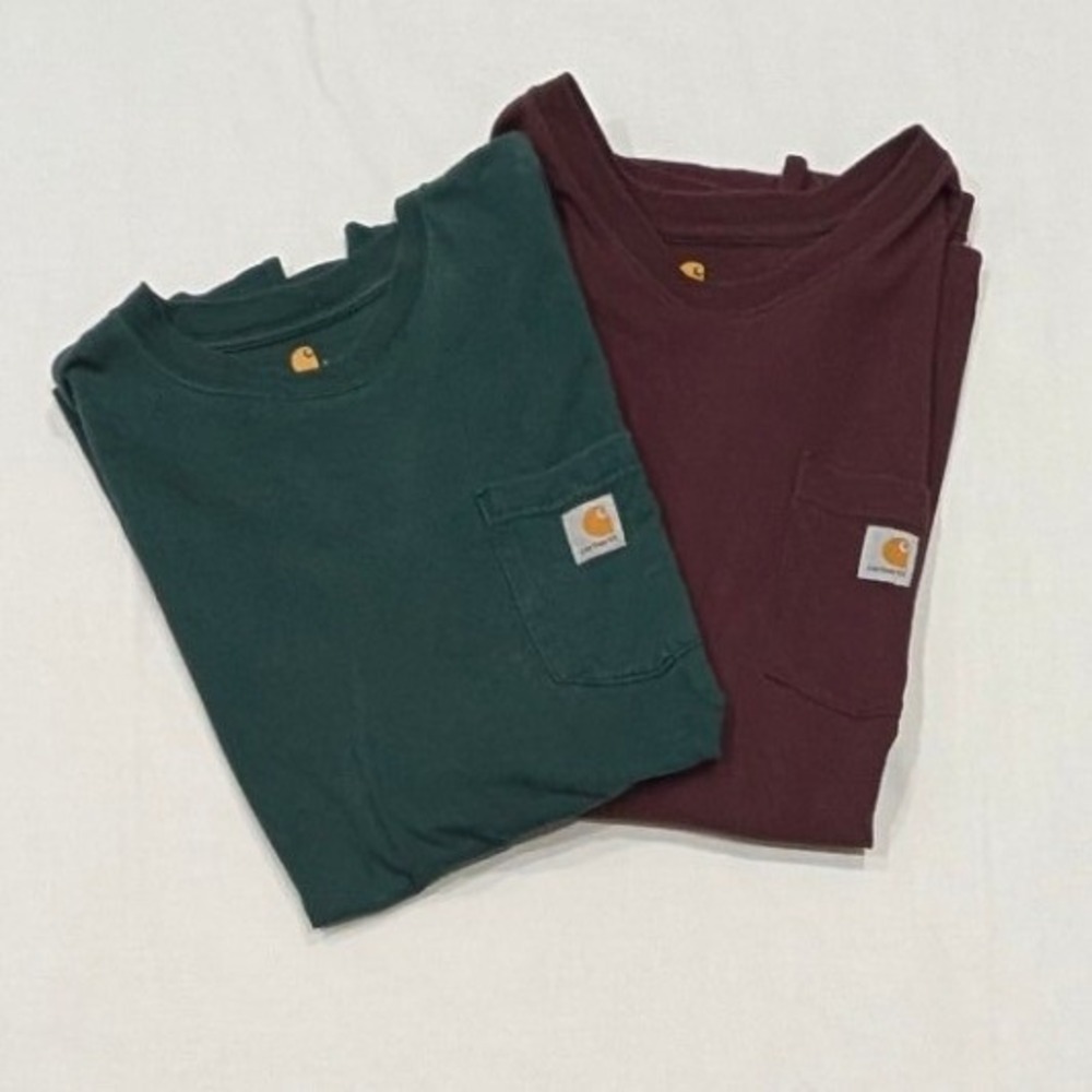Bundle Carhartt Mens Original Fit Pocket T-Shirt 2-Pack Green Maroon Large